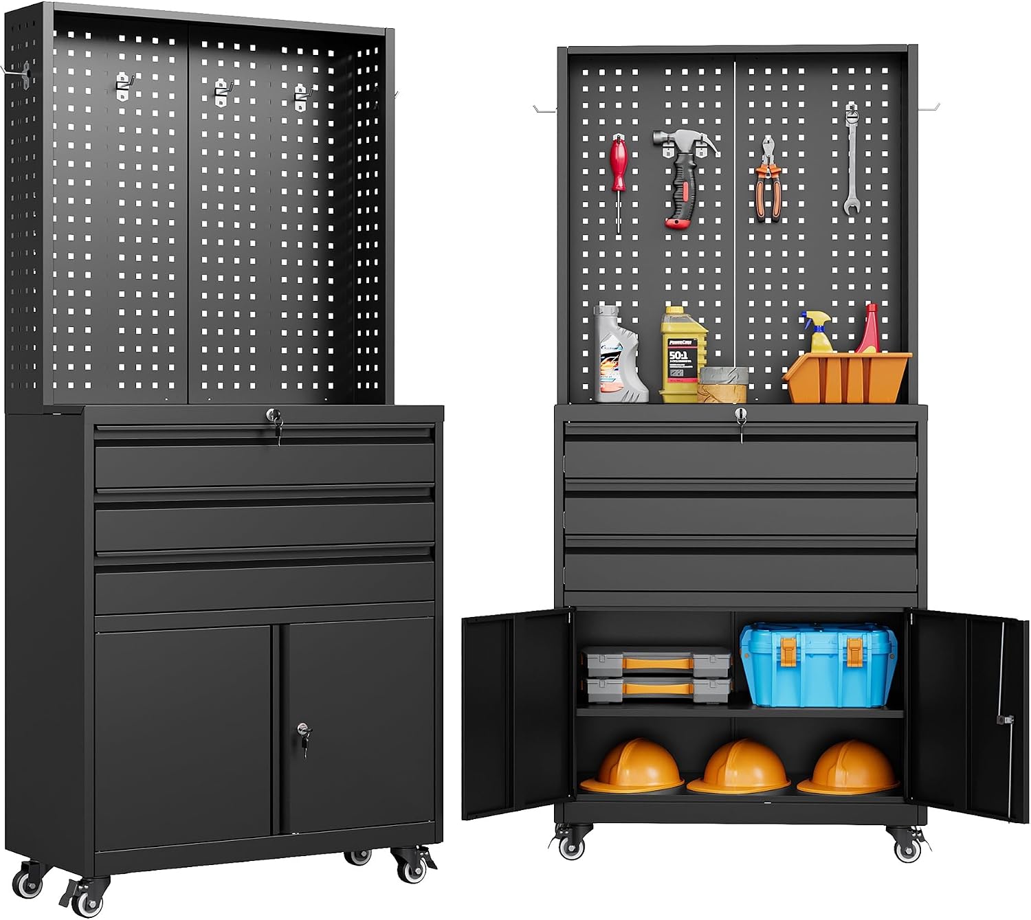 Workshop Tools Shelf - 71x31.5x15.8 In Black Rolling Metal Storage